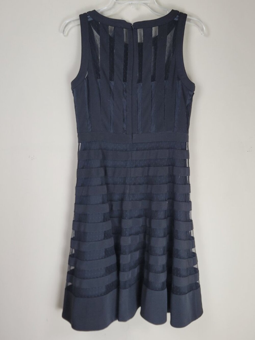 White House Black Market Black Fit & Flare Dress Size 4 Sheer Mesh Cocktail - Picture 3 of 11